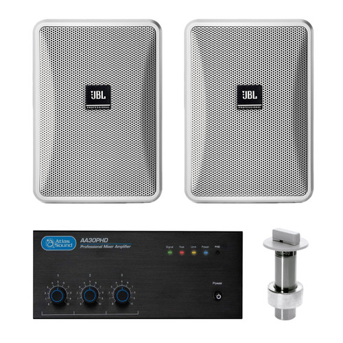 Observation Room Sound System with 2 JBL Control 23-1 Wall Mount Loudspeakers Atlas Mixer Amplifier and AKG Boundary Layer Microphone
