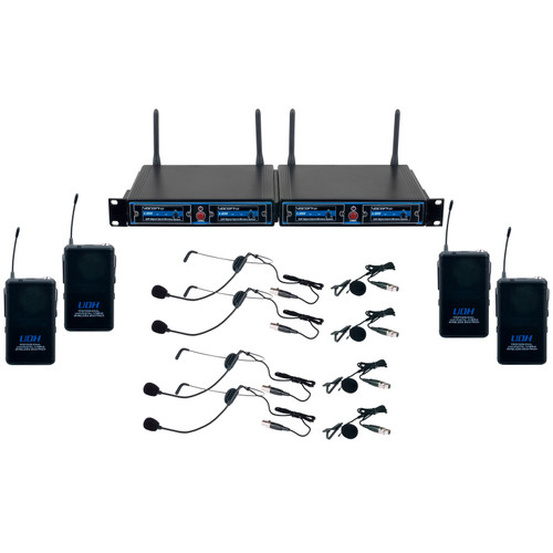 VocoPro UDH-PLAY 4 Four-Channel UHF Hybrid Wireless System with 4 Headset and 4 Lapel Microphones (Discontinued)