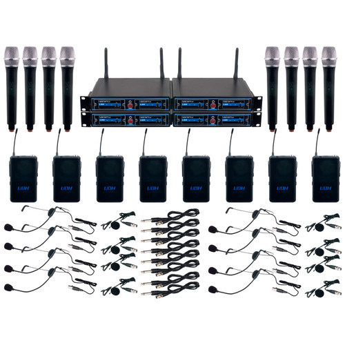 VocoPro UDH-8-ULTRA Eight-Channel UHF Wireless System with 8 Handheld 8 Headsets and 8 Lavalier Microphones (Discontinued)