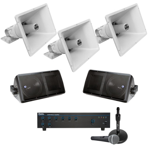 Stadium Sound System with 3 Electro-Voice Paging Horns 2 Atlas Sound Wall Mount Speakers and Mixer Amplifier