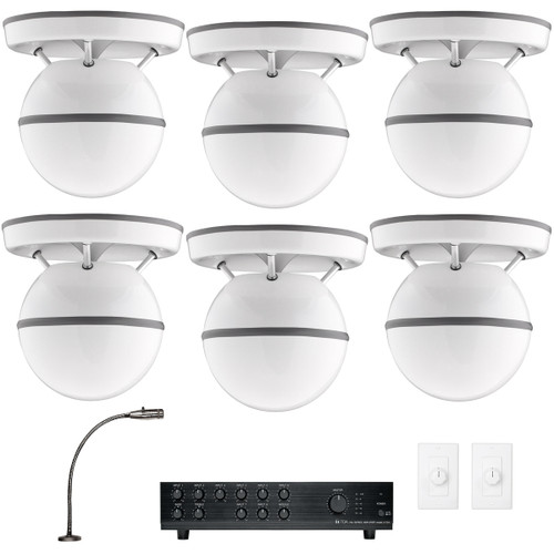 Home Decor Arts and Crafts Supply Center 2-Zone Sound System with 6 Soundsphere Q-8 Loudspeakers and Push-to-Talk Paging Microphone