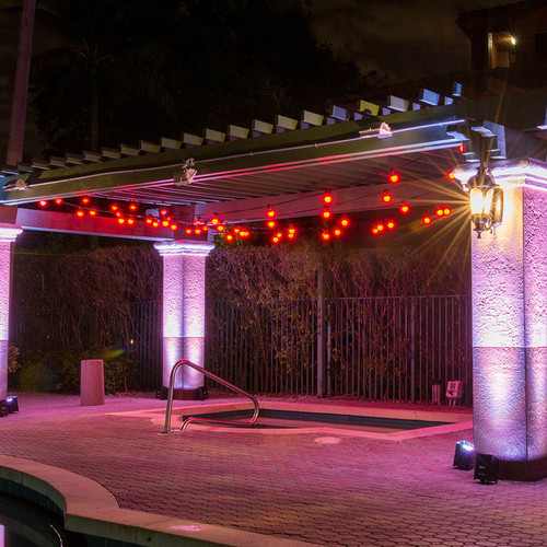 Outdoor Hospitality Sound System and Lighting Package with 6 TOA GS-302 Garden Speakers and Chauvet DJ Festoon Lights (Festoon Lights Discontinued)