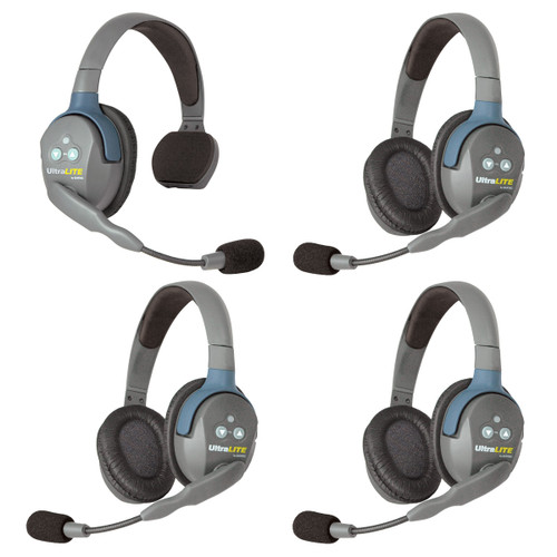 Eartec UL413 UltraLITE 4 Person Wireless Headset System with Case (1 Single, 3 Doubles)