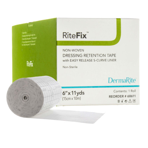 RiteFix Non-Woven Dressing Retention Tape w/ Easy Release Curve Liner 6inx11yd, 1/BX