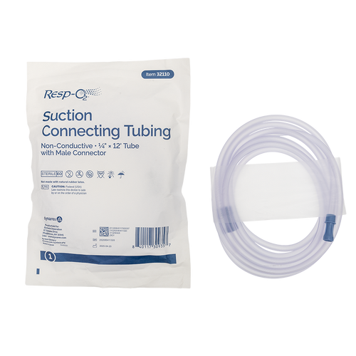 Resp-O2 Suction Connecting Tubing w/Male Connector- 1/4 Inch x 12 Foot