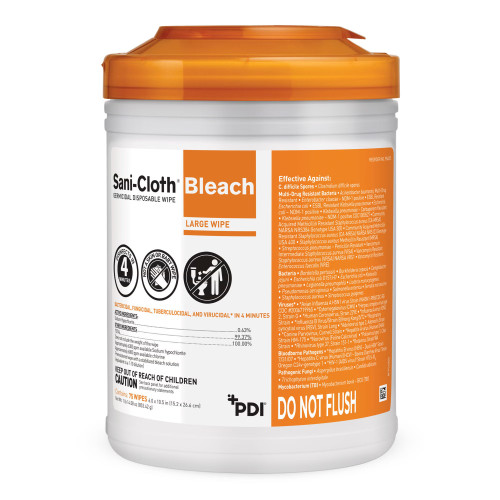 Sani-Cloth Bleach Wipe- 6 x 10-1/2 Inch (75/CN)