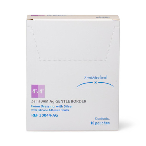 ZeniFOAM Ag Gentle Border Foam Dressing w/ Silver- 4x4
