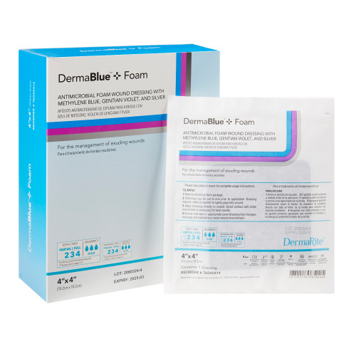 DermaBlue+ Foam Dressing w/Silver- 4x4x1/4