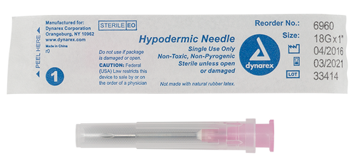Hypodermic Needle   Non-Safety   18G   1In Needle   100Ea/Bx  10Bx/Cs