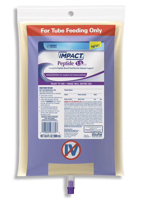 Tube Feeding Formula Impact Peptide 1.5 Unflavored Liquid 1000 ml Ready To Hang Prefilled Container 6/cs