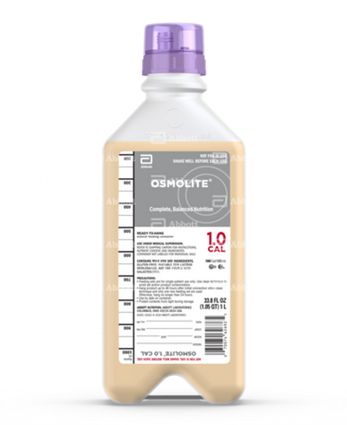 Tube Feeding Formula Osmolite 1.0 Cal Unflavored Liquid 33.8 oz (1.0L) Bottle
Ready To Hang 
8 ea/cs