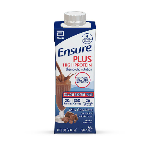 Oral Supplement Ensure Plus High Protein Therapeutic Nutrition Shake Chocolate Flavor Liquid 8 oz Reclosable Carton 24 Per Case