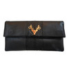 Foldover Clutch Black Leather with Black Python Stripe- Black