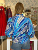 Trim Button Front Blouse- Blue Wave Geo