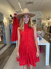 High Neck Trim Dress- Red