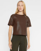 Extended Vegan Leather Short Sleeve Top -Chestnut