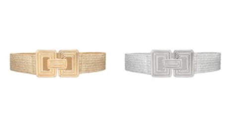 MA Ribbed Rectangle Buckle Straw Belt