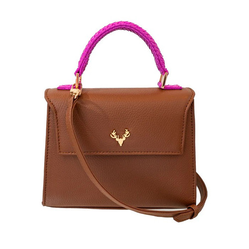 Jessica Leather Saddle Hot Pink Python TopHandle Purse- Saddle & Hot Pink