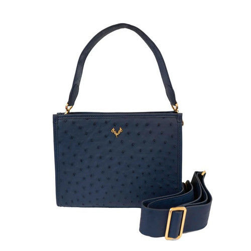 Carrie Ostrich Convertible Clutch- Navy Carrie Ostrich Convertible Clutch- Navy