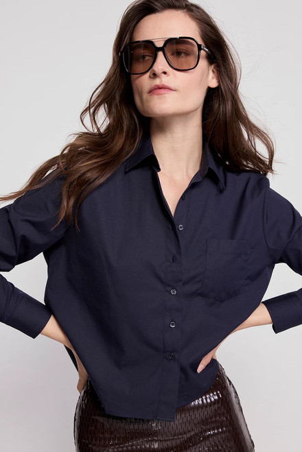 The Long Sleeve Boxy Crop- Navy The Long Sleeve Boxy Crop- Navy