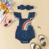 Newborn Girl Bodysuit Outfit Embroidery Rainbow Fly Sleeve Romper with