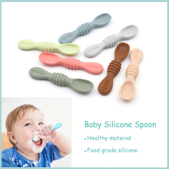 2PCS Lovely Baby Learning Spoons Utensils Set Adorable Toddler