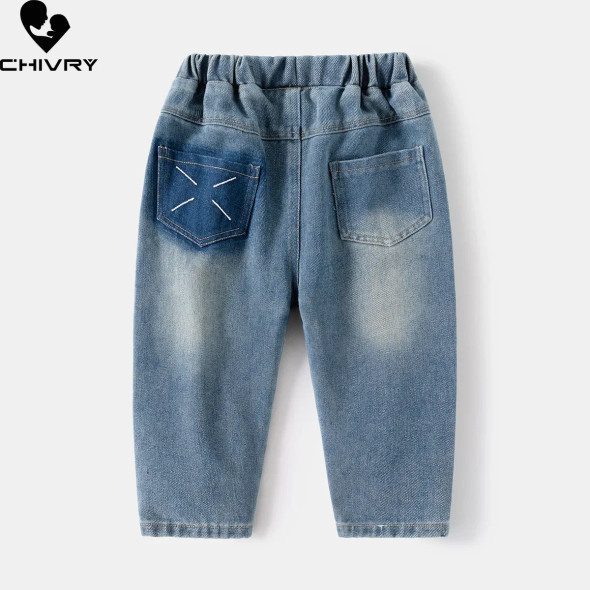 New 2024 Kids Fashion Solid Loose Jeans Boys Classic Denim Long