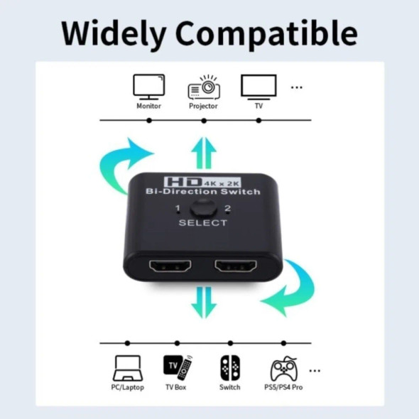 HDMI Switch 4K x 2K Splitter Bi-directional HDMI Switcher 2 in 1 Out/1