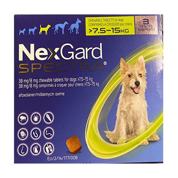 NexGard Spectra Flea & Tick Chewables For Medium Dogs Weighing 7.6-15