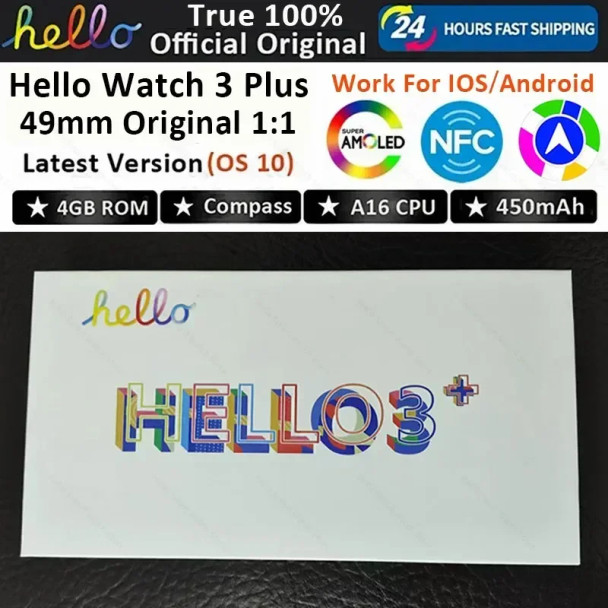 Official Original Hello Watch 3 Plus Smartwatch 2024 49mm HD AMOLED 4G