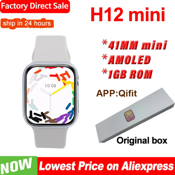 H12 Mini Smart Watch 41mm Amoled 1GB ROM Women Bluetooth Call Compass