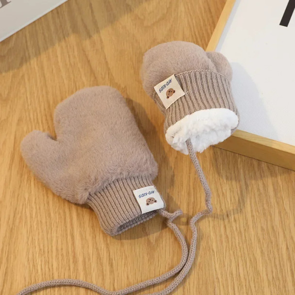 Kids Winter Gloves Warm Thicken Plush Gloves Solid Color Newborn