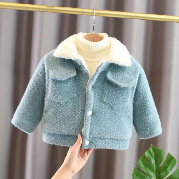2023 Winter New Girl's Solid Color Overcoat Cute Plush Thickened