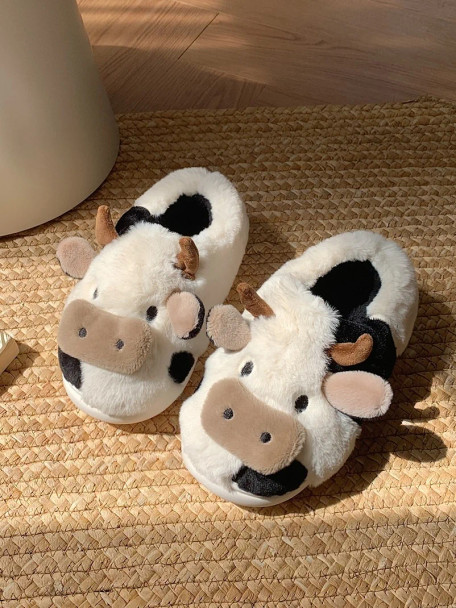 Couples Cute Cow Cotton Slippers For Winter Men And Women Home Slipper