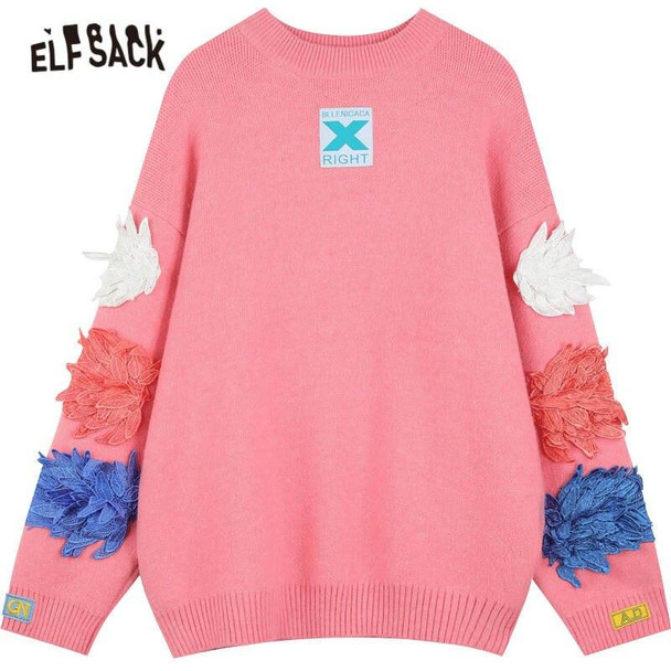 MultiColor Applique Casual Pullover Knit Sweaters Women,Spring ELF