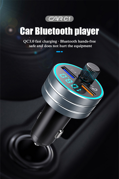 QC 3.0 Dual USB Fast Car Charger with Bluetooth Mp3 Player 