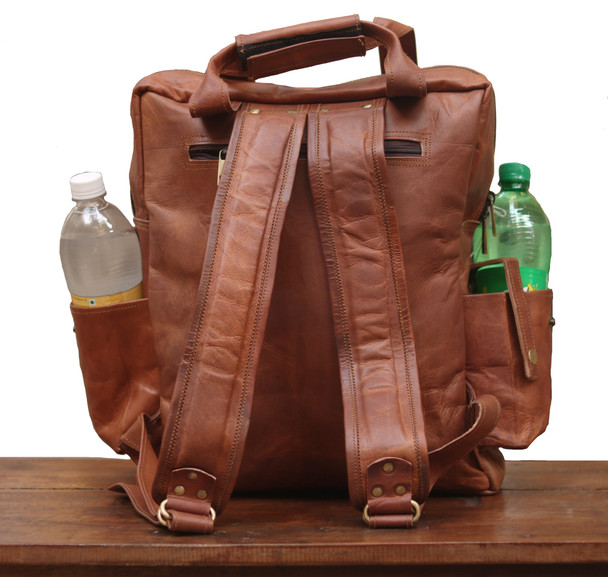 Leather Backpack for Men 15.6 Inch Laptop Bag Multi Pockets Rucksack