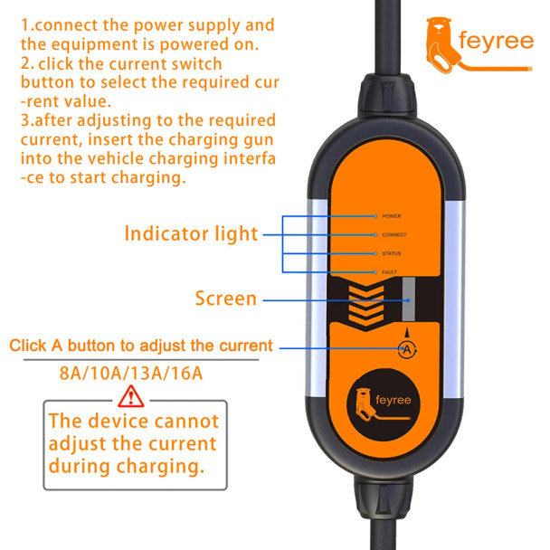 feyree Portable EV Charger Type2 IEC62196-2 16A EVSE Charging Cable