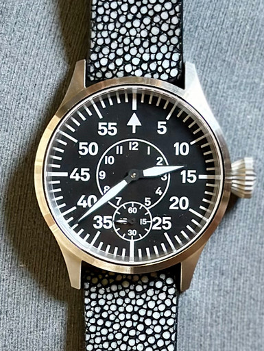 Inverted Watch Inverted Pilot Watch with Black Stingray Band
