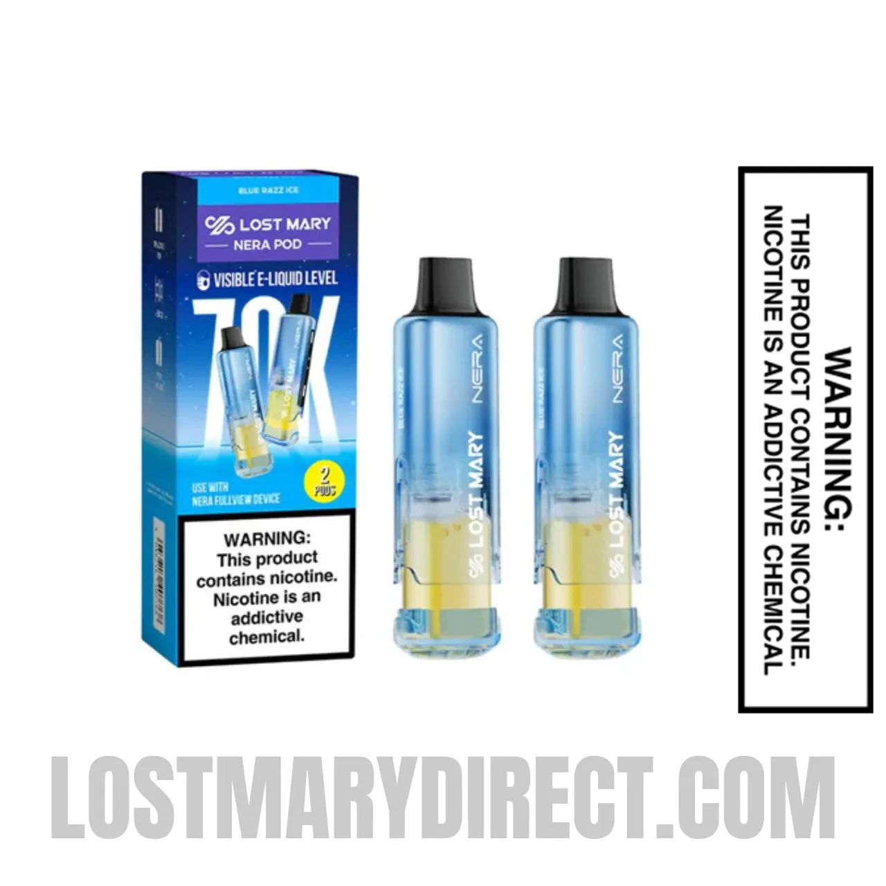 Blue Razz Ice Lost Mary Nera Fullview 70K Vape Pod with Package Box