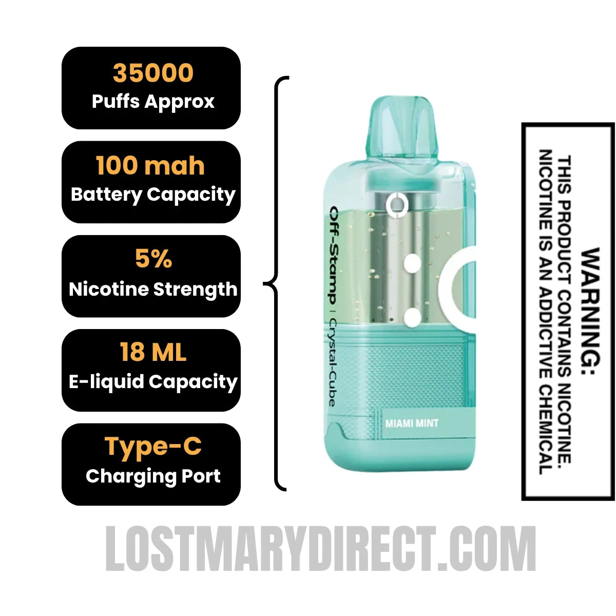Miami Mint Off Stamp X Cube Crystal Cube 35K Vape Pod Specifications