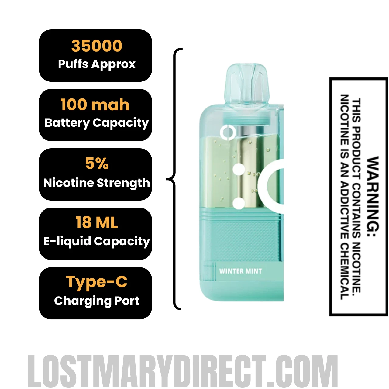 Winter Mint Off Stamp X Crystal Cube 35K Disposable Vape Pod with Specification