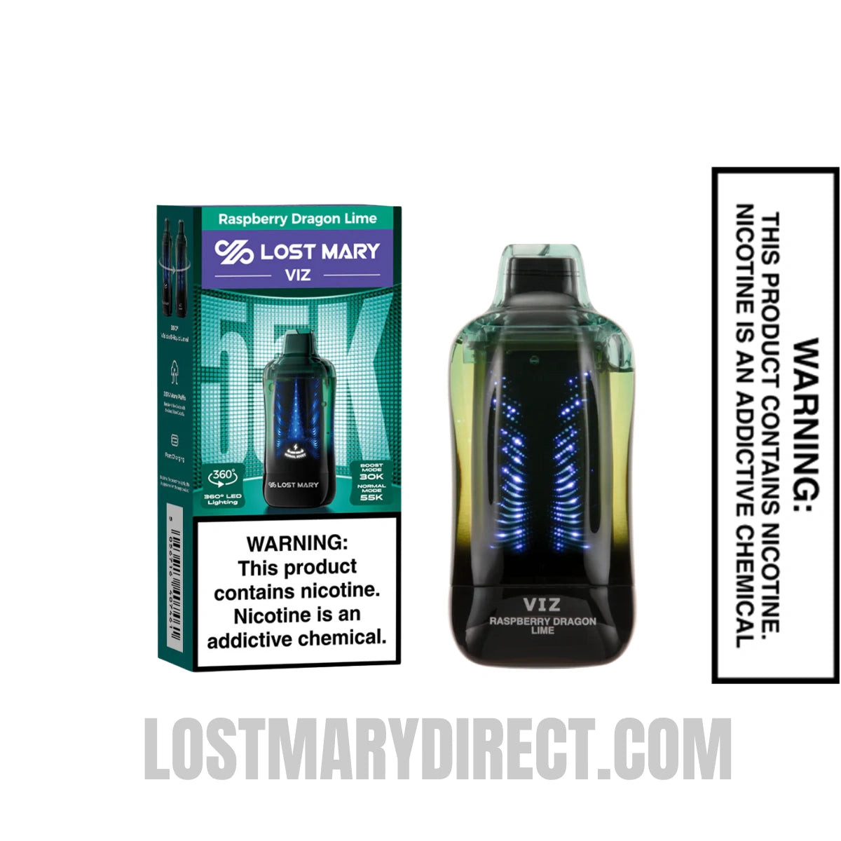Raspberry Dragon Lime Lost Mary VIZ 55K Disposable Vape With Package Box