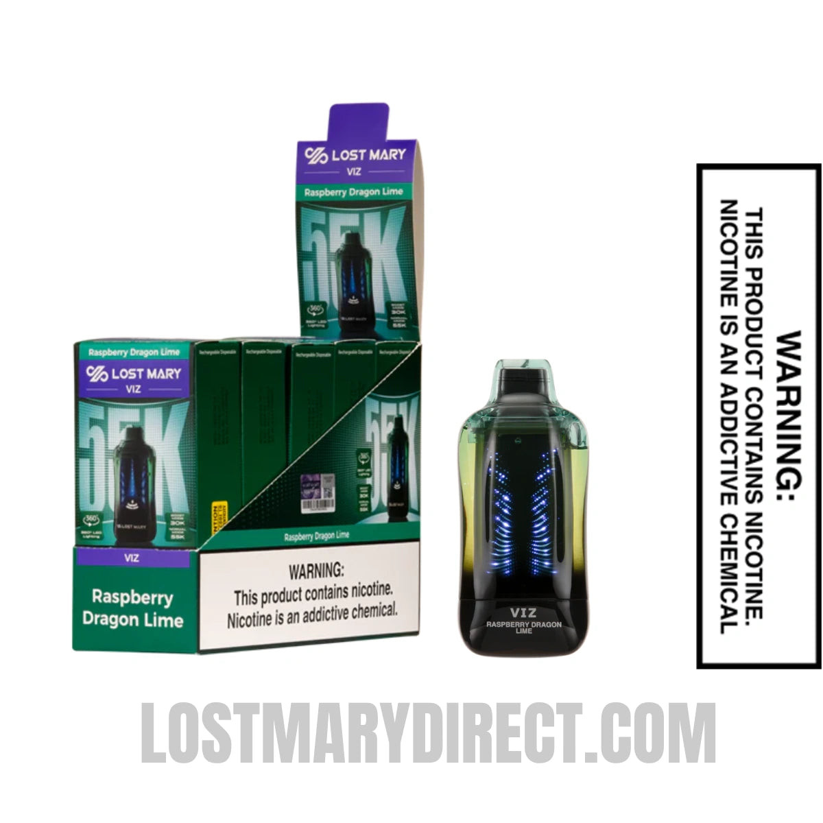 Raspberry Dragon Lime Lost Mary VIZ 55K Disposable Vape With Bundle Box