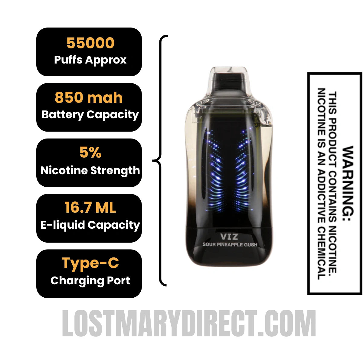 Sour Pineapple Gush Lost Mary VIZ 55K Disposable Vape