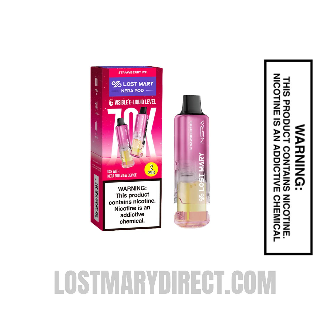 Strawberry Ice Lost Mary Nera Fullview 70K Disposable Vape Pod with package