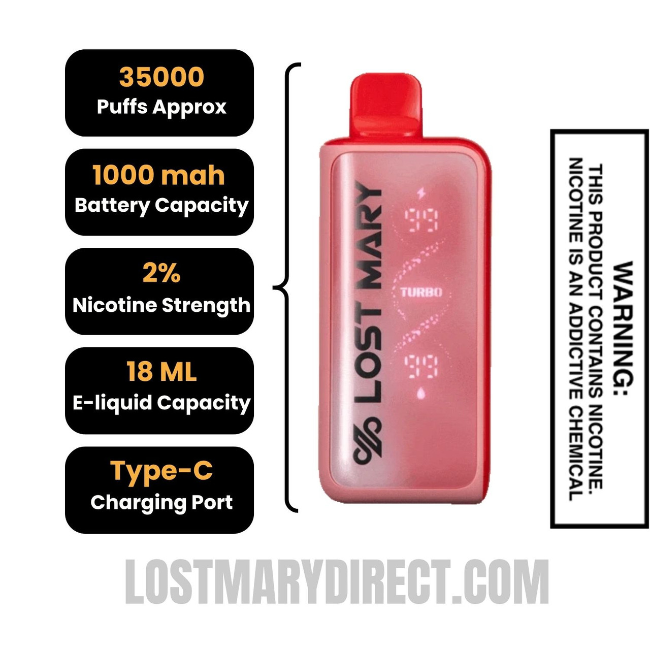 Tigers Blood+ Lost Mary MT35000 Disposable Vape 20 MG Specifications