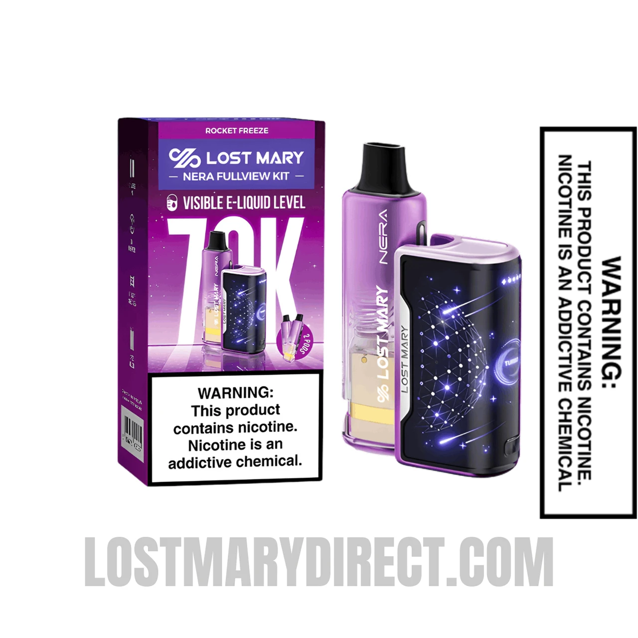 Rocket Freeze Lost Mary Nera Fullview 70K Disposable Kit with Package