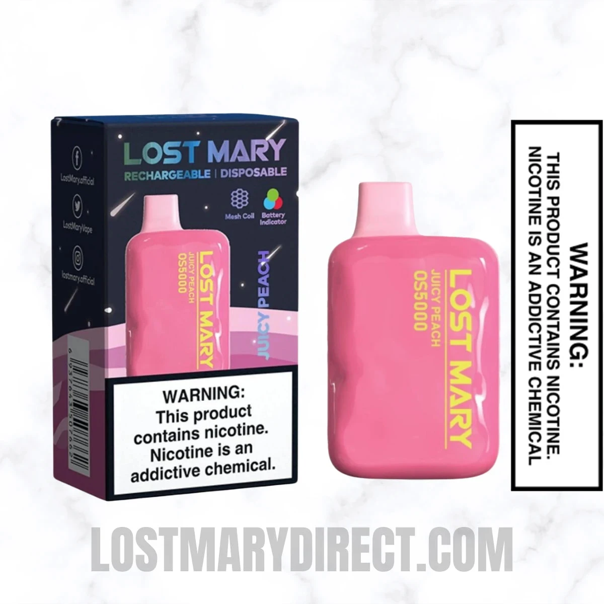 Juicy Peach Lost Mary OS5000 Disposable Vape With Package Box