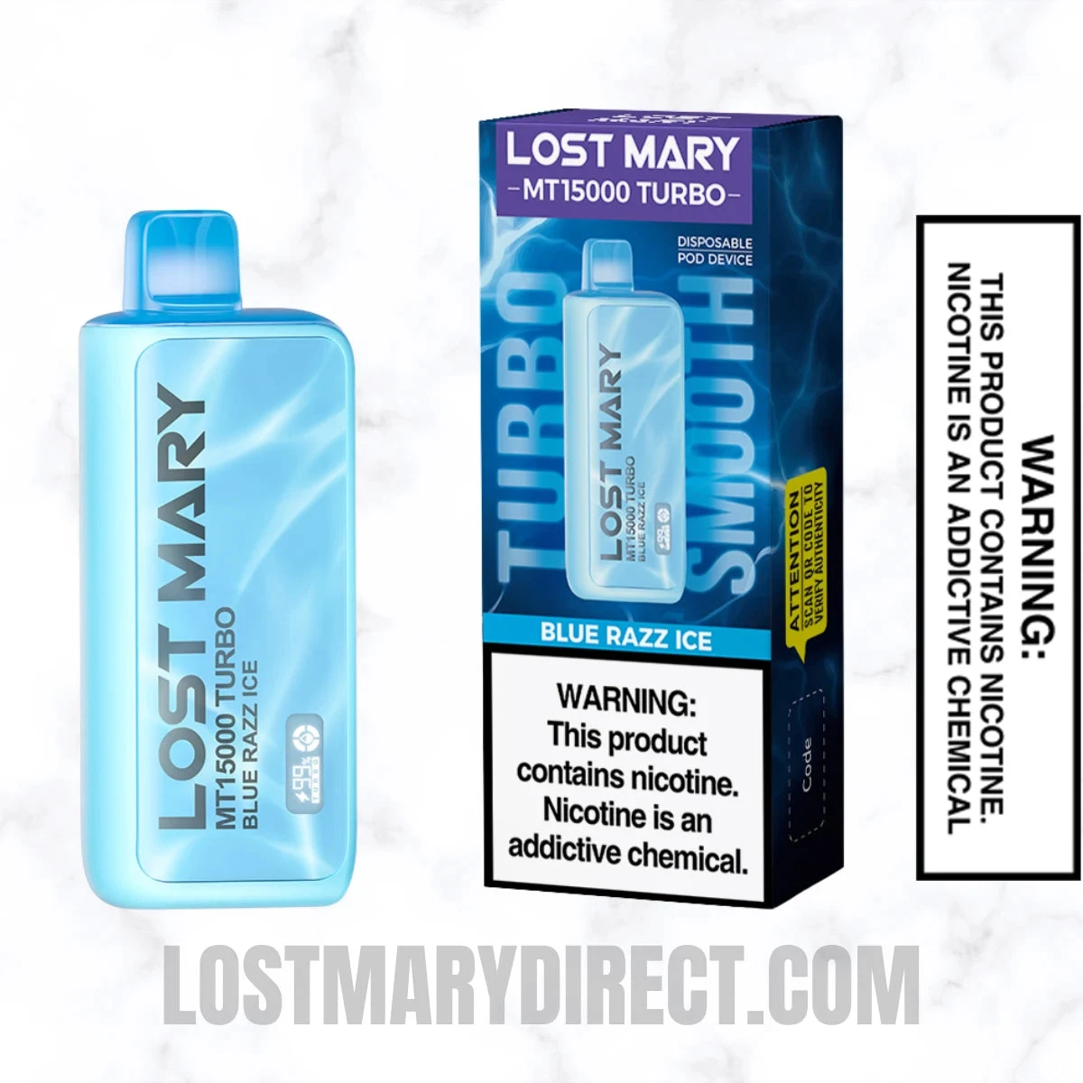 Blue Razz Ice Lost Mary MT15000 TURBO Vape  With Package Box